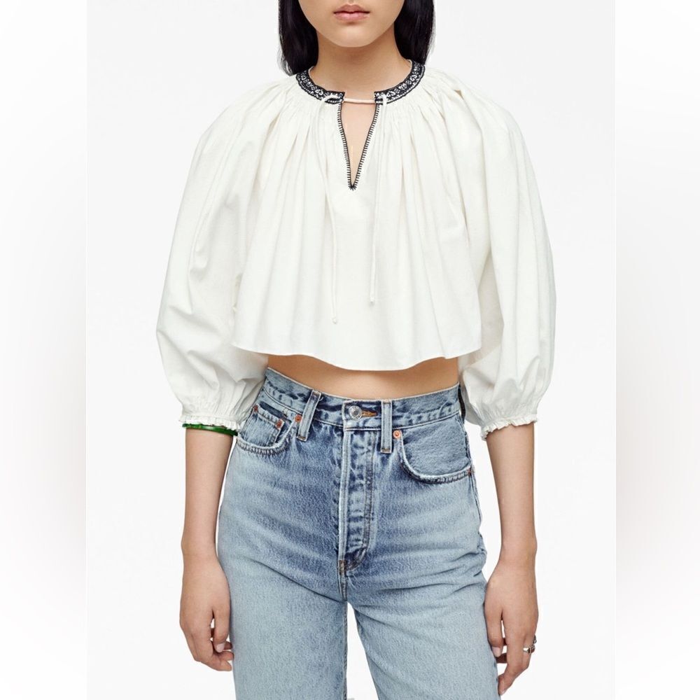 RE/DONE Victorian Cut Off cotton blouse NWT Large